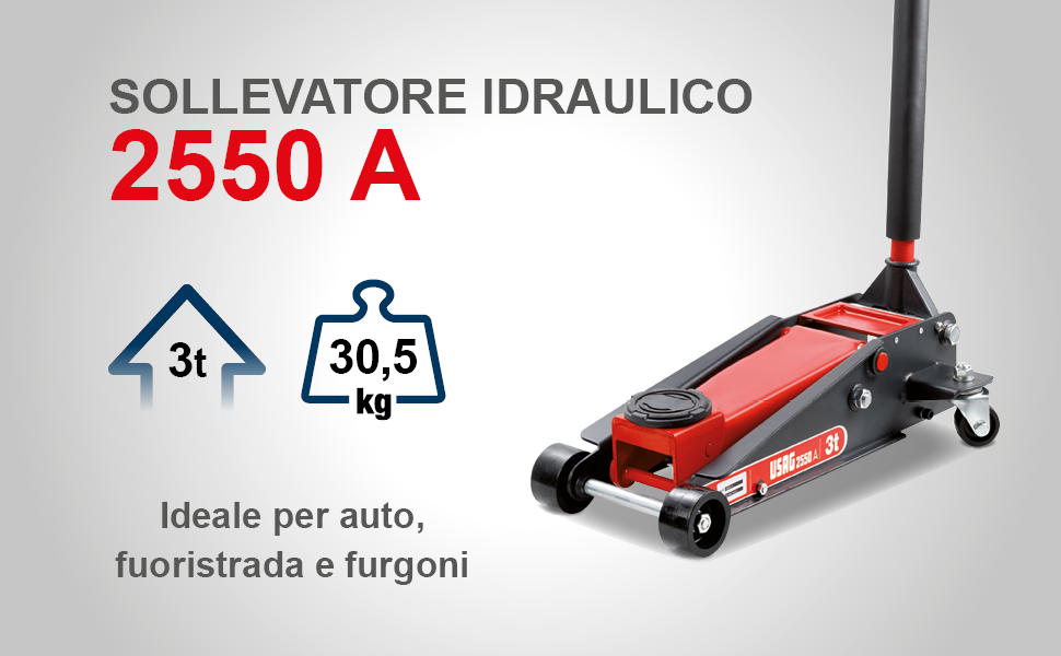 USAG 2550 A Sollevatore Idraulico 3T Per Auto E Veicoli Commerciali, Nero Rosso