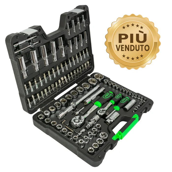 VALIGETTA DI UTENSILI 108 PEZZI CON BUSSOLE ESAGONALI CROMATE JBM 54048