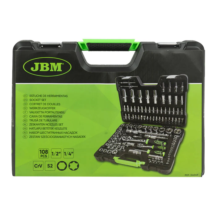 VALIGETTA DI UTENSILI 108 PEZZI CON BUSSOLE ESAGONALI CROMATE JBM 54048