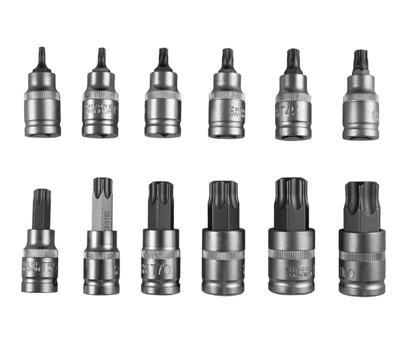 Set Kit chiavi a bussola 12 pz esagono 1/2" maschio bussole punta torx utensili