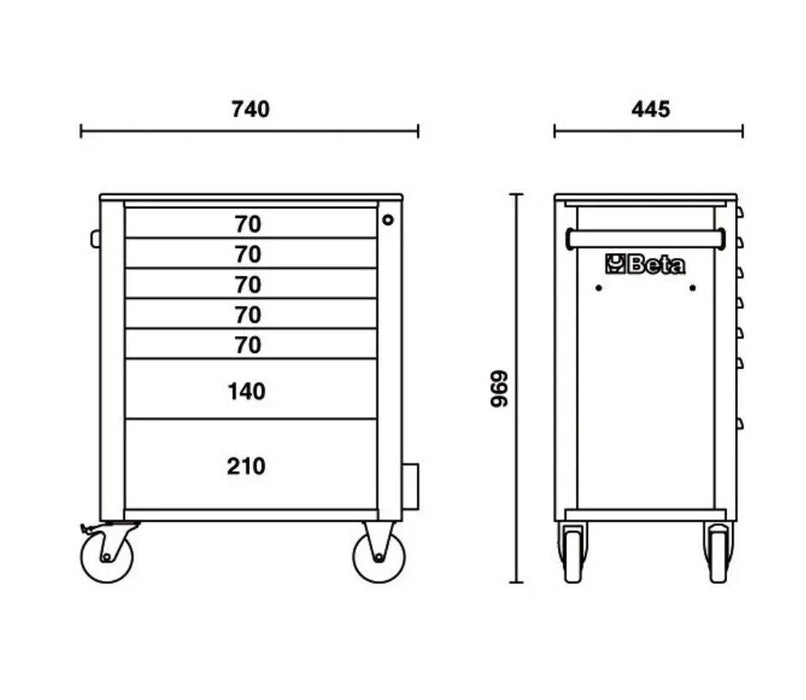 Carrello cassettiera mobile Beta C24S 7/R porta utensili 7 cassetti rosso