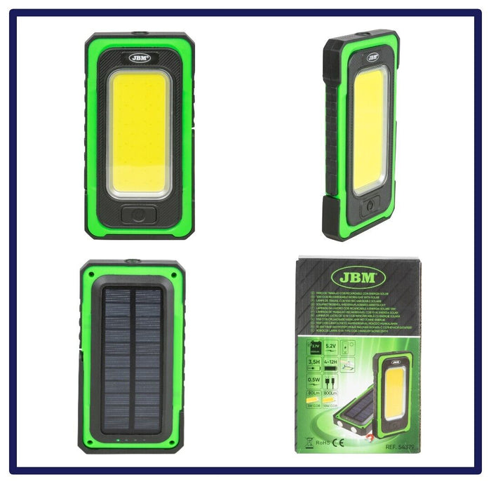 LAMPADA TORCIA DA LAVORO RICARICABILE USB E LUCE SOLARE 800LM BASE MAGNETICA