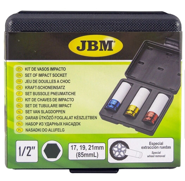 SET ACCESSORI  3PZ CHIAVI A BUSSOLA LUNGHE IMPATTO PER CERCHI AUTO IN LEGA 