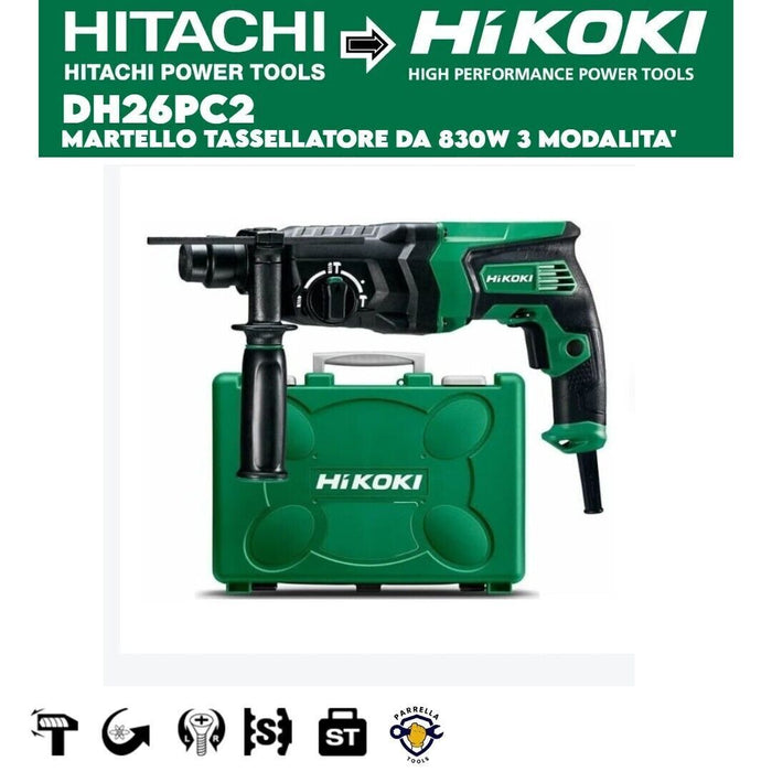 TRAPANO TASSELLATORE SDSPLUS HIKOKI HITACHI DH26PC2 830W 3 MODALITA' +VALIGETTA