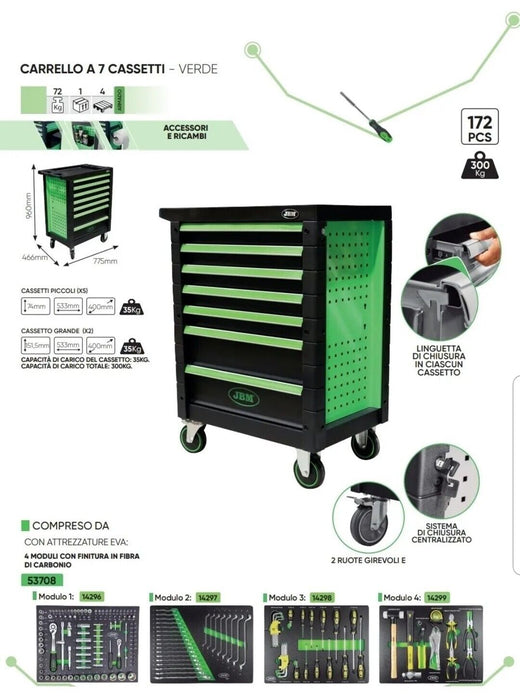 Carrello portautensili da officina con 7cassetti portattrezzi attrezzi 172 pz