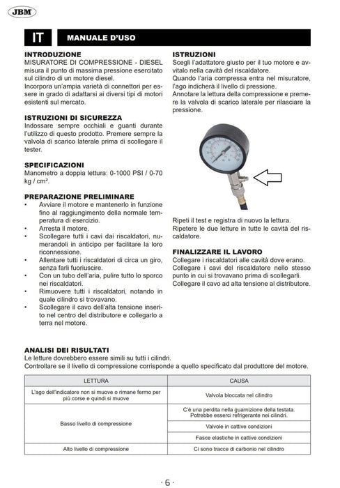 Kit tester pressione compressione iniezione carburante manometro diagnostico