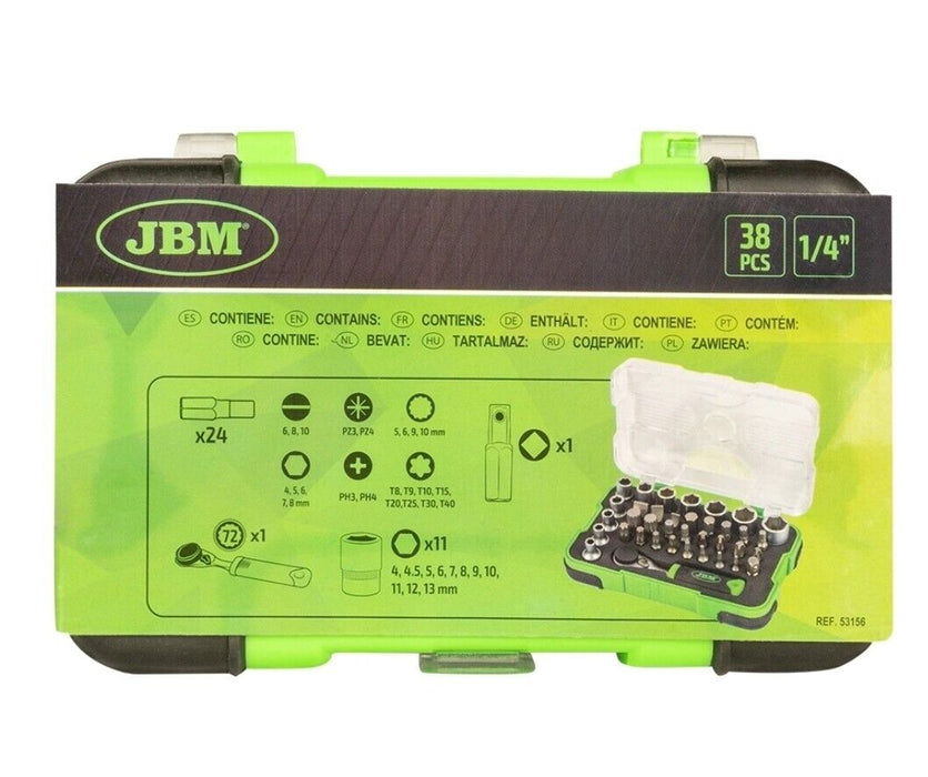 KIT SET 38 pezzi con inserti e bussole e chiave a cricchetto 1/4" MINI