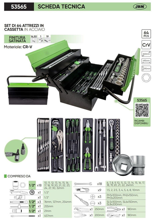 SET VALIGETTA CASSETTA DEGLI ATTREZZI 64 PEZZI METALLO E CROMO VANADIO PORTATILE