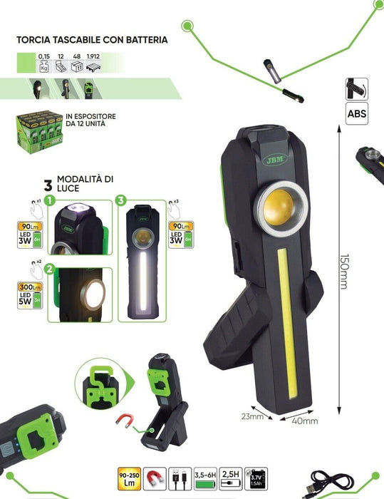 TORCIA LED RICARICABILE USB TASCABILE MINI TATTICA CALAMITA LUCE REGOLABILE