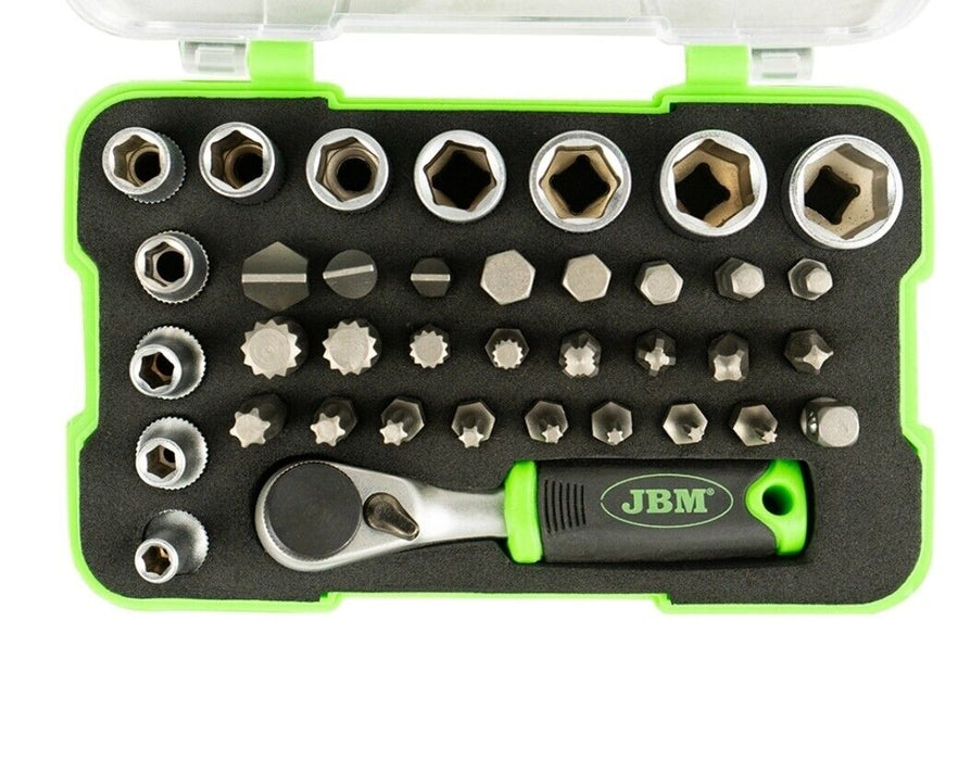 KIT SET 38 pezzi con inserti e bussole e chiave a cricchetto 1/4" MINI